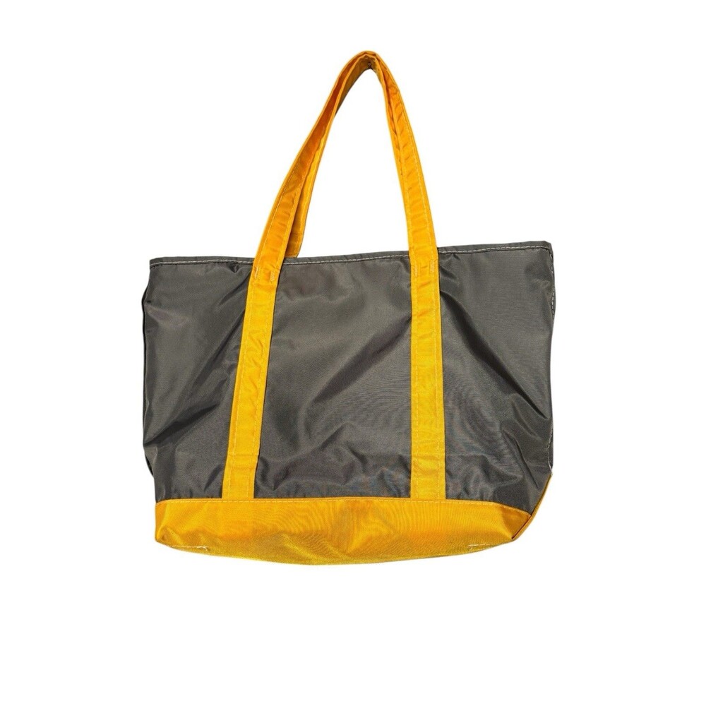 L.L.Bean Everyday Lightweight Tote Medium Gray Yellow Nylon Zip Travel Bag